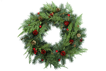 Christmas wreath isolated on white background with clipping path. Christmas decoration.