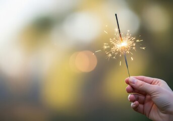Person holding a sparking firework on blurred background  