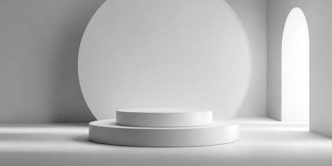 Fototapeta premium Minimalist White Display Platform in Bright Studio Background for Product Showcasing and Art Presentation Purpose