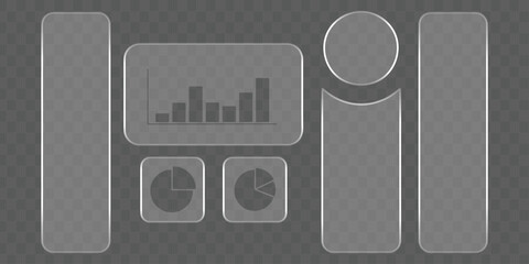 Glass Interface Elements with Charts and Buttons Transparent UI Design Template