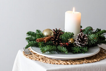 christmas decoration with candle and decorations