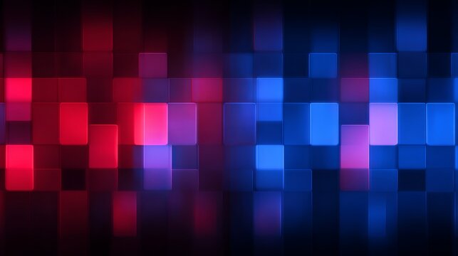Dynamic abstract background with glowing red and blue cubes creating a vibrant, modern digital landscape perfect for tech themes - Powered by Adobe