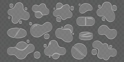 White Outline of Medicine Pills and Liquids on Gray Background Medical Concept