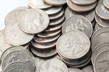 Macro photo of a close-up of multiple quarters