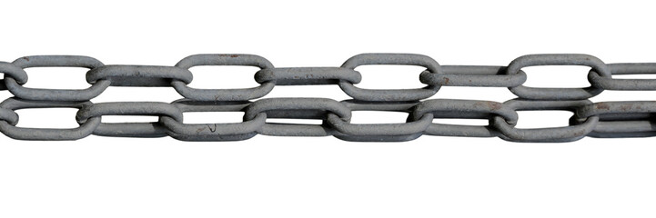 Fototapeta premium Panorama of galvanised coated chain hanging isolated against white background