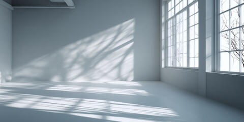 Obraz premium Bright Minimalist Interior with Soft Shadows and Clean Lines, Ideal for Modern Design and Creative Space Inspiration