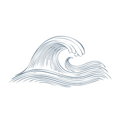 Ocean waves with lines forming the water shapes on a white backdrop, detailed illustration