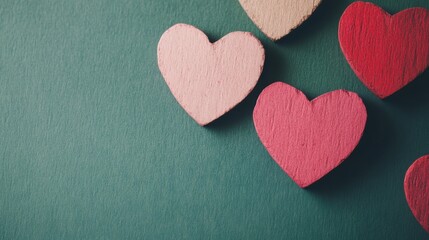 Obraz premium Colorful handmade hearts on a dark green background create a joyful scene