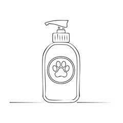 Fototapeta premium Dog Paw Print Bottle of Soap, Hand Drawn Outline on a White Background
