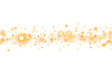 Christmas dust glowing bokeh confetti light and glitter texture overlay for your design. Festive sparkling gold dust png. Holiday powder dust for cards, invitations, banners
