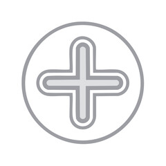 Obraz premium Minimalist gray plus sign inside a circular outline symbol for addition medical positive or new