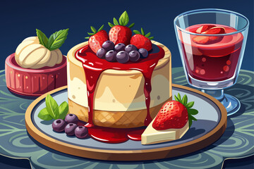 Classic American Cheesecake
A buttery biscuit base with a layer of soft, creamy cream cheese.
It is usually decorated with strawberry or blueberry sauce.
For design: Serve in clear glass glasses