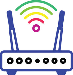 Wireless router modem icon with colorful signal, modern vector graphic design element for web