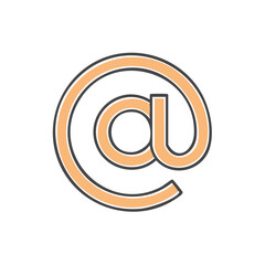 Email at symbol illustration, orange and grey colors, isolated on white, graphic design