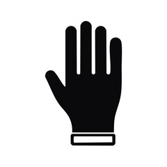 Obraz premium Black Hand Icon Raising Four Fingers Signifying an Order Stop Halt or Number Four Signal