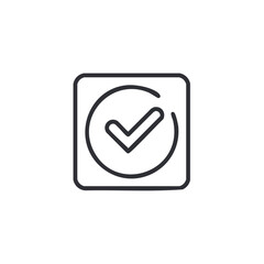 Check mark in a square and circle outline logo design, vector icon