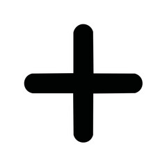 Fototapeta premium Black plus sign symbol with rounded edges floating on white background, geometric design, vector