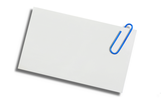 note paper Piece with paper clip, cutout in transparent background, png format