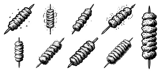Sugar‑coated candied fruit skewer (tanghulu) collection – traditional street snack drawn in detailed monochrome ink
