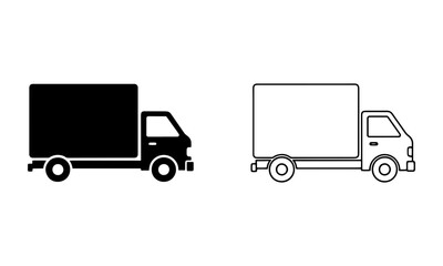 Delivery truck icon in black and outline. representing transportation, logistics and shipping services with speed vector