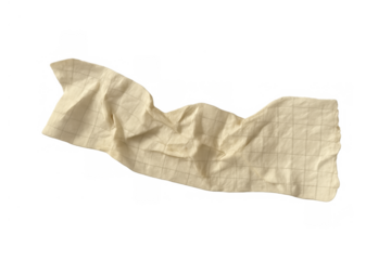 Crumpled grid paper sheet with textured surface and visible creases, representing errors or discarded ideas, on transparent background