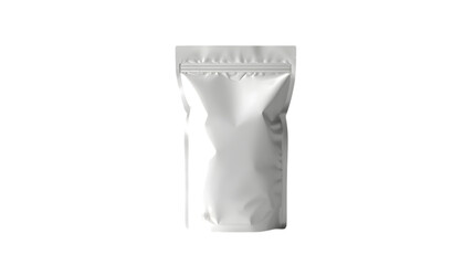 Photorealistic white matte pillow pouch snack bag mockup PNG with soft shadows and transparent background for clean product packaging design presentations.