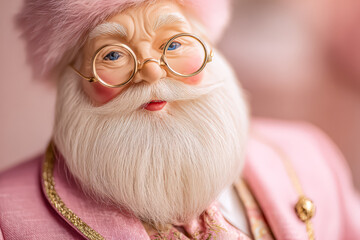 Festive Santa Claus figurine with intricate details and soft pink attire for holiday decoration