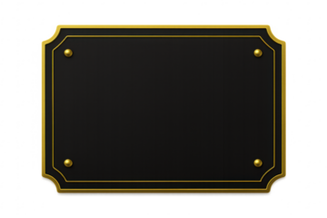 Empty black sign with golden frame and rivets