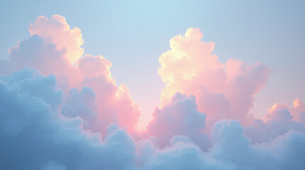 Soft pink and blue clouds in the evening sky with gentle light  