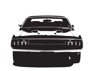 Vintage classic muscle car silhouette. Vintage car silhouette isolated on white background.	