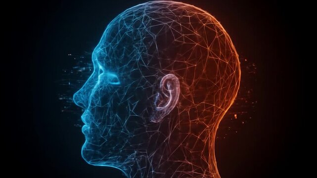 Abstract human head in blue and orange lines