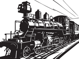 Vintage steam train silhouette on white background. Vintage steam locomotive train illustration. 