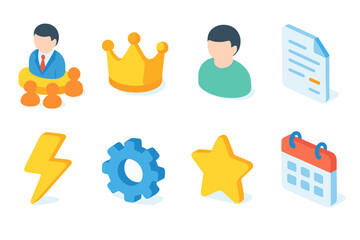 Business management and planning icon set. 3D style icons for office tools and events.