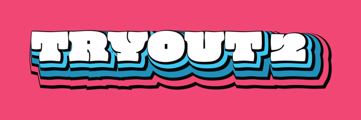 Bold 3D text illustration displaying the word in white with blue shadow layers on a bright pink background. Ideal for posters, event promotions, and creative typography projects.