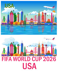 Usa travel poster Usa skyline illustration