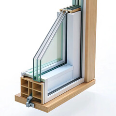 A cross-section of an energy-efficient window, displaying