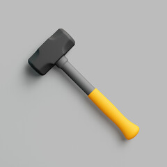 3D render of sledgehammer with yellow handle on grey background