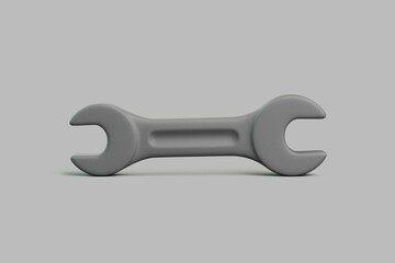 3D render of metal wrench lying on grey surface