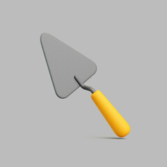 3D Render of Masonry Trowel with Yellow Handle Isolated on Gray Background