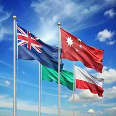 A flag set of Pakistan, Iran, and Saudi Arabia on a white background