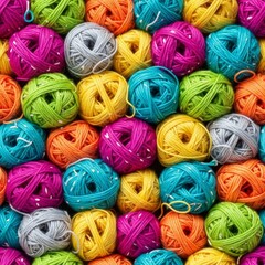 Seamless background of colorful yarn balls in repeating pattern