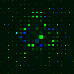 A colorful vector illustration based on the rhythm of squares. The multicolored squares, arranged in a chaotic pattern, create the impression of a shimmering ornament.