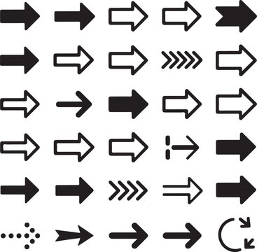 Vector arrows of different shapes and directions for design elements