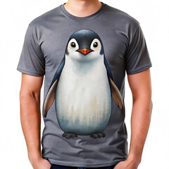 Front of a T-shirt featuring a penguin design, combining