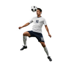 Naklejka premium Soccer player skillfully juggling ball with head athletic action shot isolated on dark transparent background