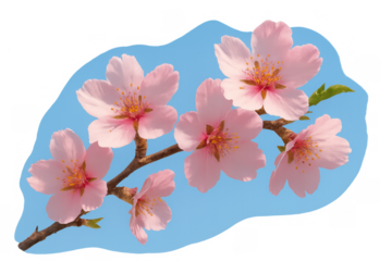 Cherry blossom flowers blooming on a branch against a blue sky, symbolizing spring and new beginnings