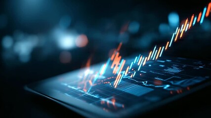 A futuristic financial trading board glowing with interactive graphs algorithms calculating in real time candlestick charts and predictive curves illuminating the digital environ - Powered by Adobe