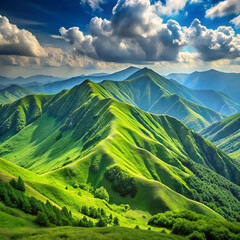Green mountains in summer, isolated on a white background,