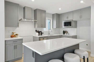 Kitchen with white cabinets and a white countertop