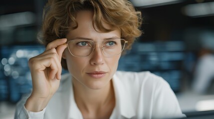 Quantum engineer monitoring entanglement encryption through holographic AR dashboard, emotion of focus visible, symbolizing advanced cybersecurity, quantum data science, and photonic information